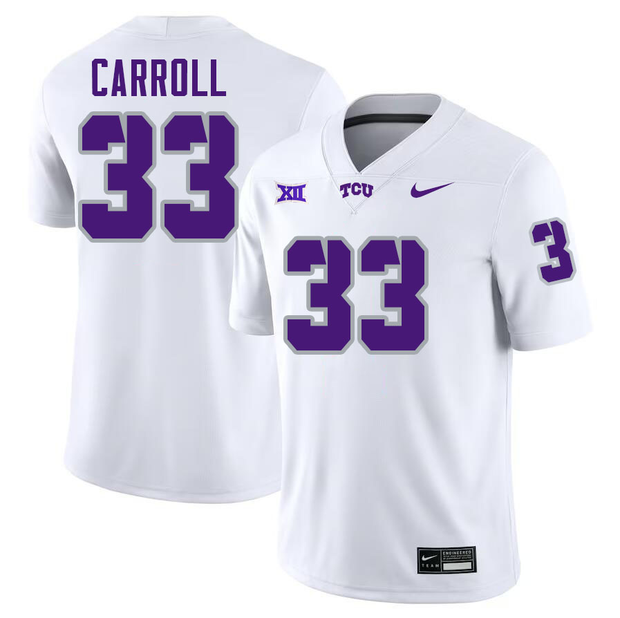 #33 Max Carroll TCU Jersey,Texas Christian University Horned Frogs Football Jersey-White
